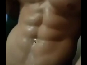 Sexy asian muscle stroking big dick