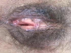 I show off my big hairy pussy after being fucked very hard by huge cocks