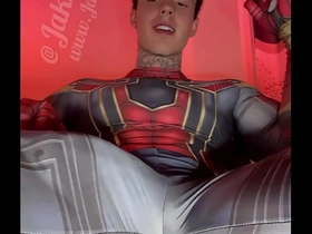 Stroking my massive cock in super hero costumes before shooting a huge load