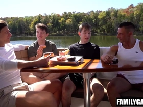 Step daddies foursome fuck gay step sons on a boat trip